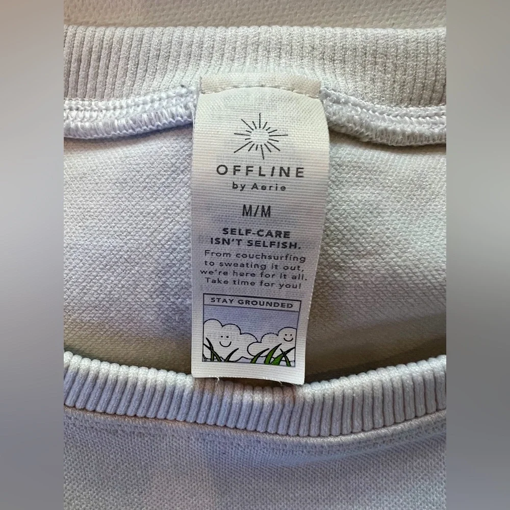 Aerie Offline Classic White Crop Top Medium Nylon Blend Workout Gym Shirt - Picture 11 of 11